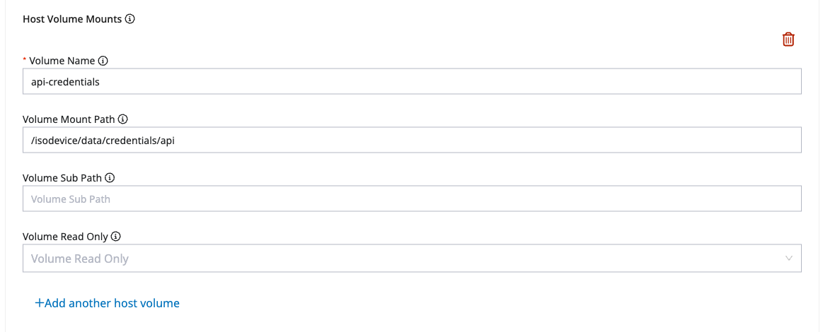 Enter the same volume name and the host directory in the Host Volume Mounts card.