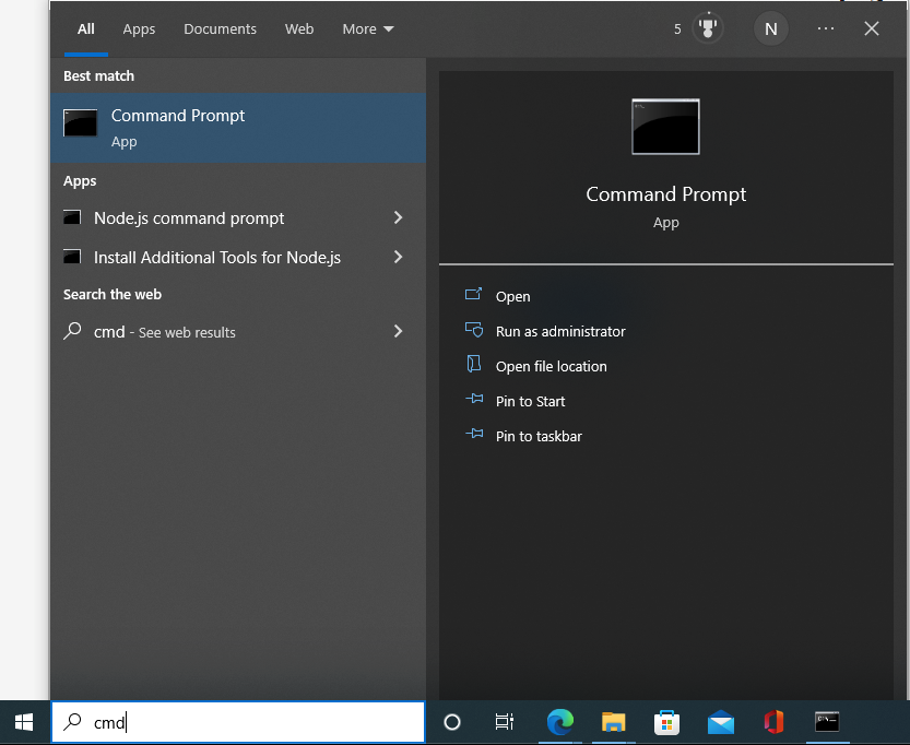 Type cmd in the Start menu search window.