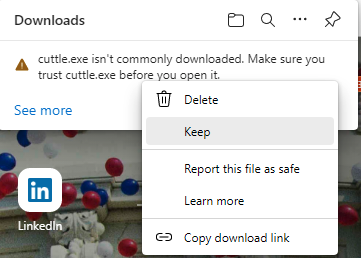 Click on … and select Keep.